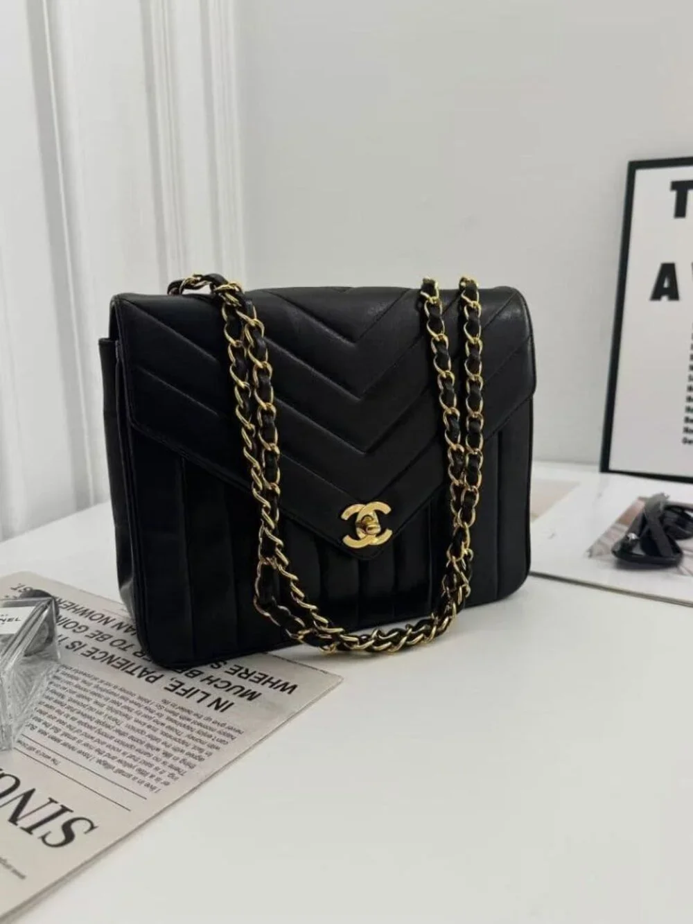 Chanel V-stitch 2-Way Chain Shoulder Bag Lambskin